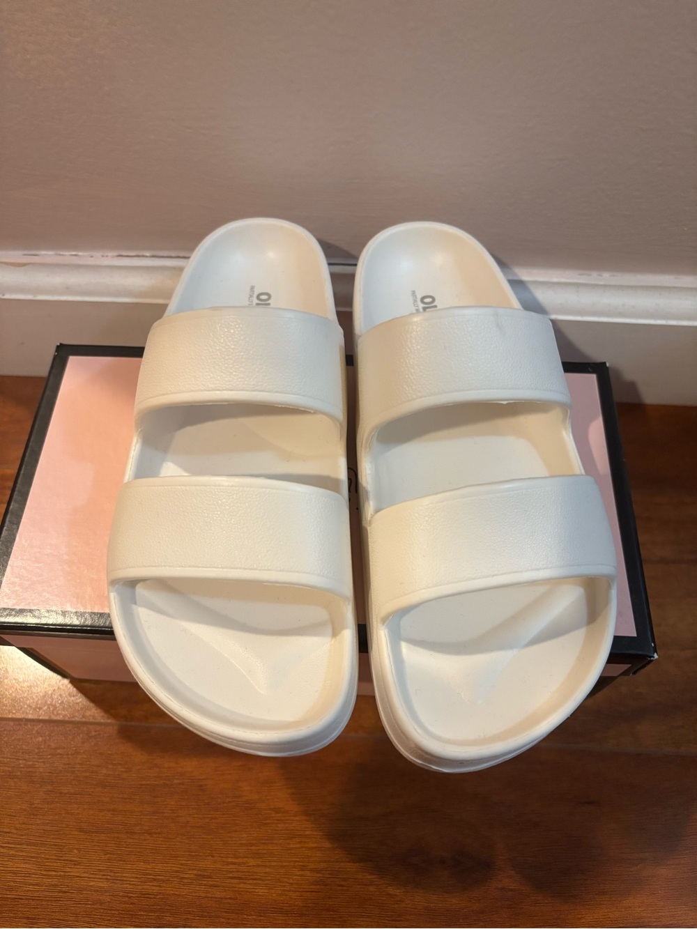 White Double-Strap Slide Sandals